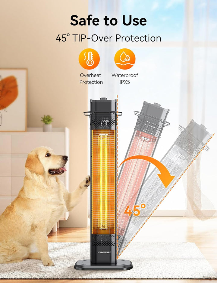 1500W Wall-Mounted Electric Heater for Patio and Indoor Use, Quiet Infrared Heating