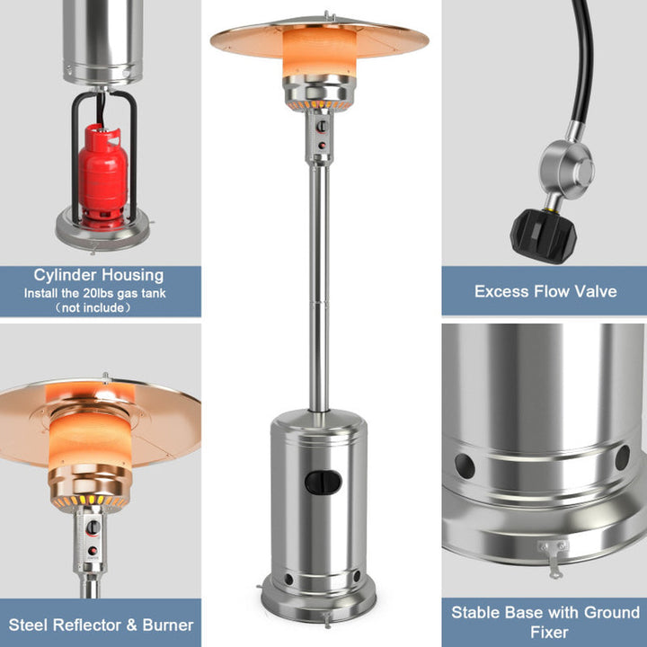 50000 BTU Stainless Steel Propane Patio Heater, Outdoor Use with Piezo Ignition