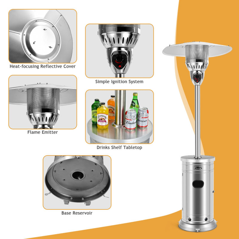 48000 BTU Outdoor Patio Heater with Simple Ignition System, Stainless Steel