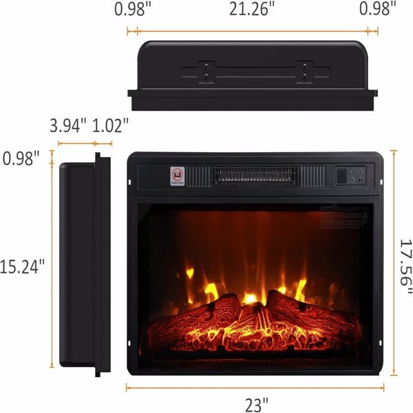 23″ 3D Infrared Electric Fireplace, Black Iron Stove, Remote Control, 1400W, Indoor Use