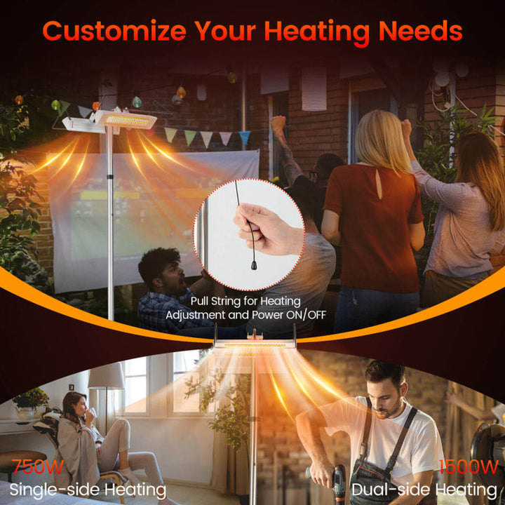 1500W Freestanding Electric Heater, Double-Sided Infrared Panels