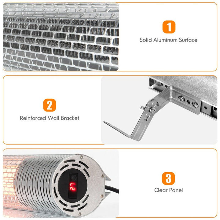 1500W Far Infrared Wall - Mounted Electric Heater, Silver Finish, Indoor Outdoor - UFOHEATERS