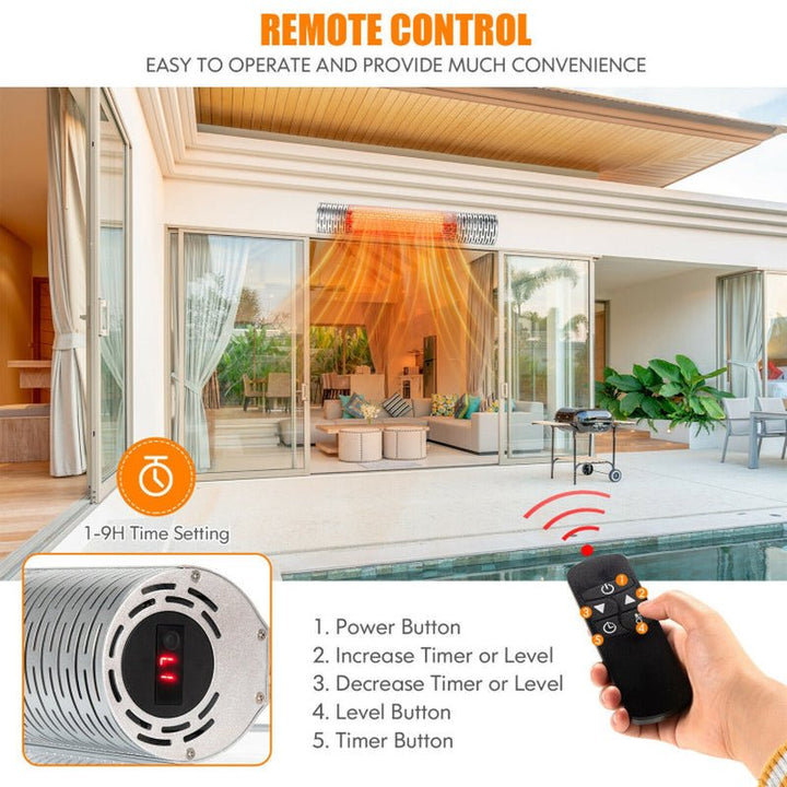 1500W Far Infrared Wall - Mounted Electric Heater, Silver Finish, Indoor Outdoor - UFOHEATERS