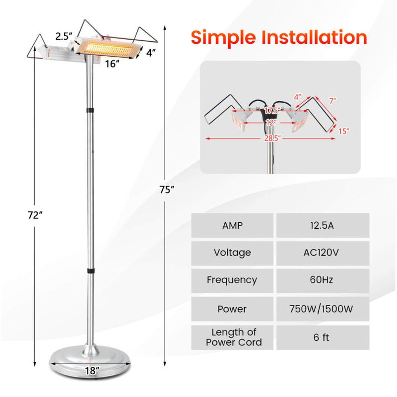 1500W Freestanding Electric Heater, Double - Sided Infrared Panels - UFOHEATERS
