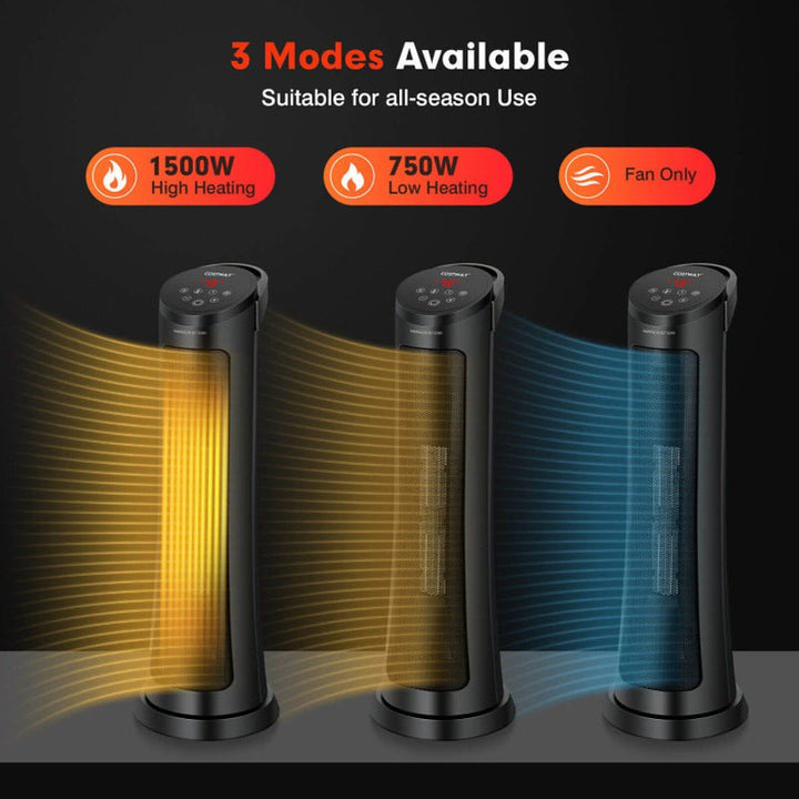 1500W PTC Ceramic Electric Space Heater with Remote, Quiet & Efficient, Black - UFOHEATERS
