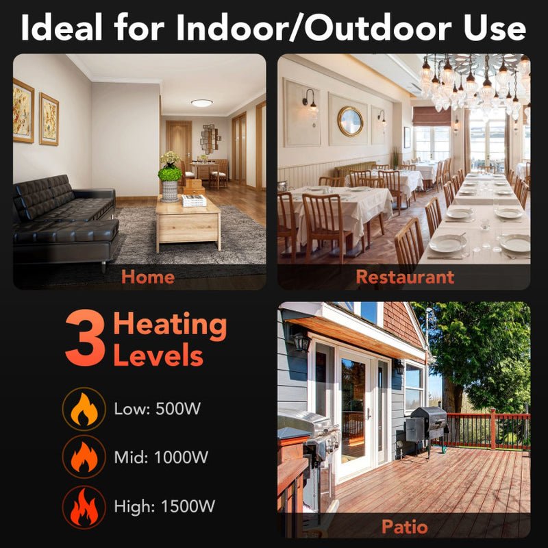 1500W Wall - Mounted Electric Patio Infrared Heater with Remote, Weatherproof Design - UFOHEATERS