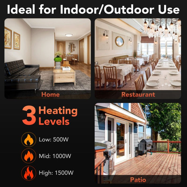 1500W Wall - Mounted Electric Patio Infrared Heater with Remote, Weatherproof Design - UFOHEATERS