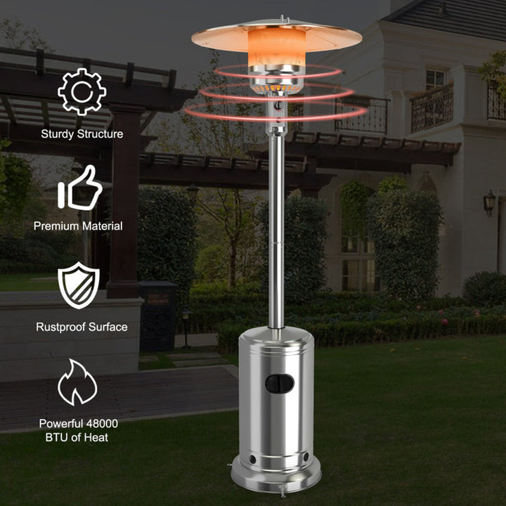50000 BTU Stainless Steel Propane Patio Heater, Outdoor Use with Piezo Ignition