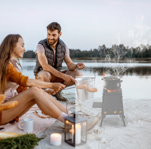 Black Iron Camping Stove, Compact & Detachable, Portable Outdoor Heater