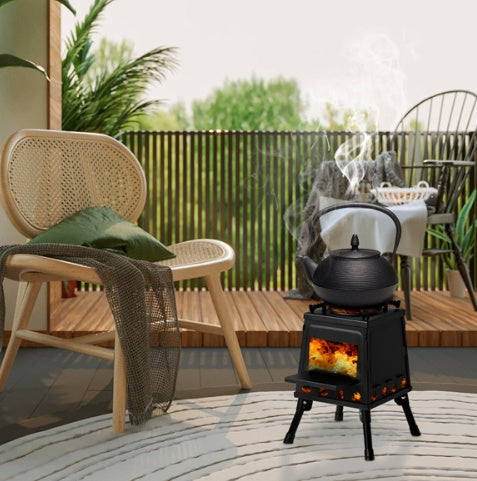 Black Iron Camping Stove, Compact & Detachable, Portable Outdoor Heater