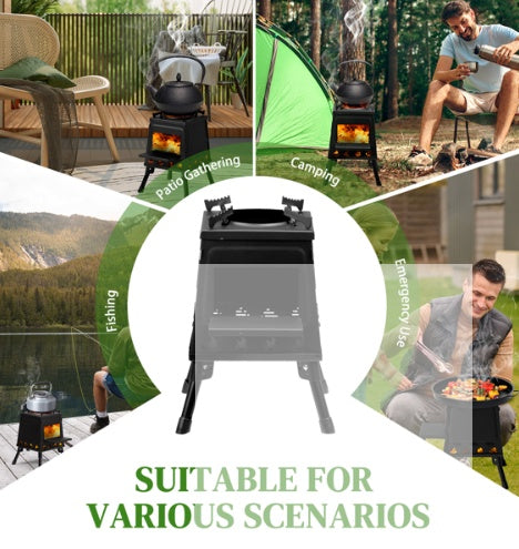 Black Iron Camping Stove, Compact & Detachable, Portable Outdoor Heater