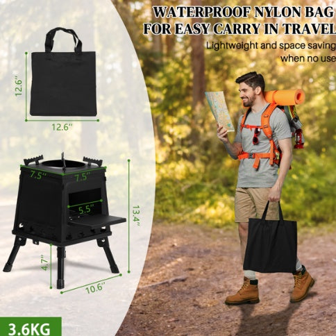 Black Iron Camping Stove, Compact & Detachable, Portable Outdoor Heater