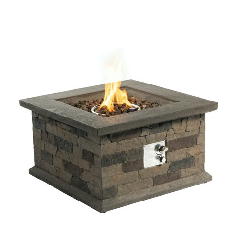 28 Inch Square Stone Propane Fire Pit, Concrete, Outdoor Gas Table