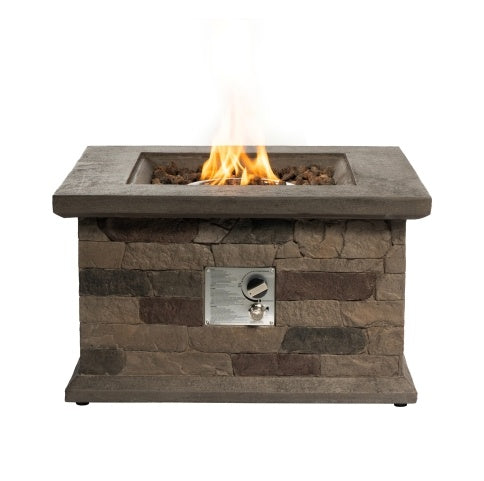 28 Inch Square Stone Propane Fire Pit, Concrete, Outdoor Gas Table