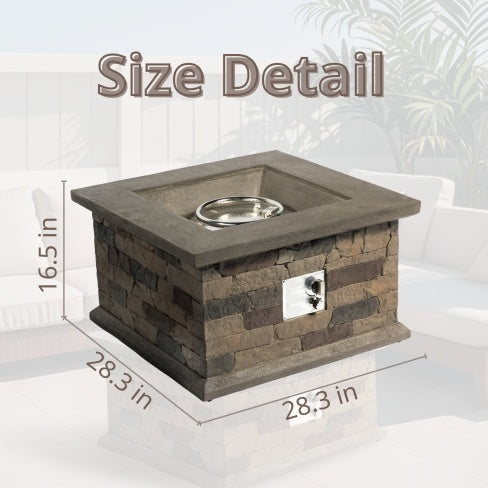 28 Inch Square Stone Propane Fire Pit, Concrete, Outdoor Gas Table