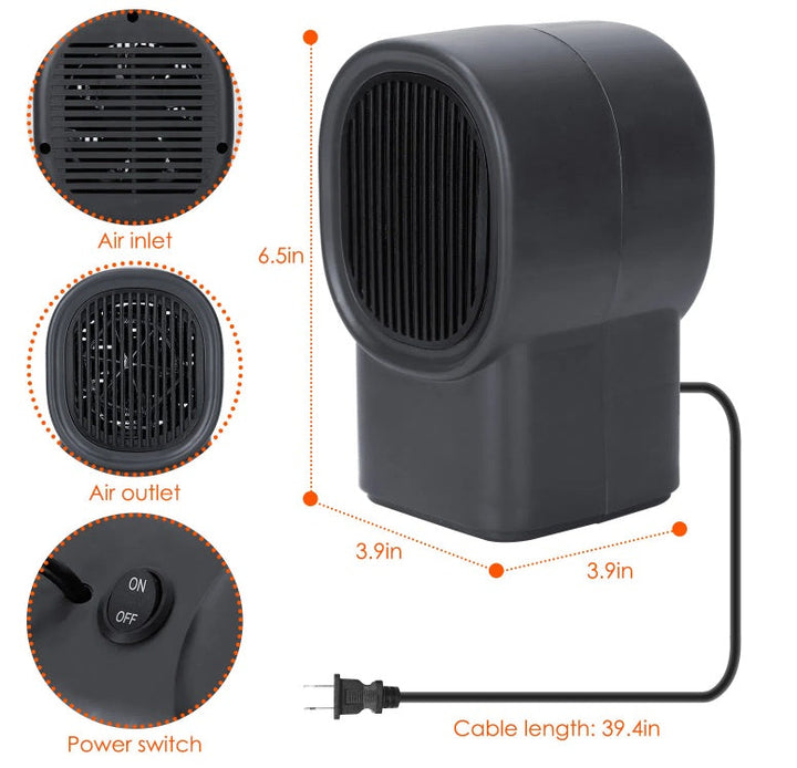 500W Mini Desktop Electric Space Heater, Personal Portable Fan Style