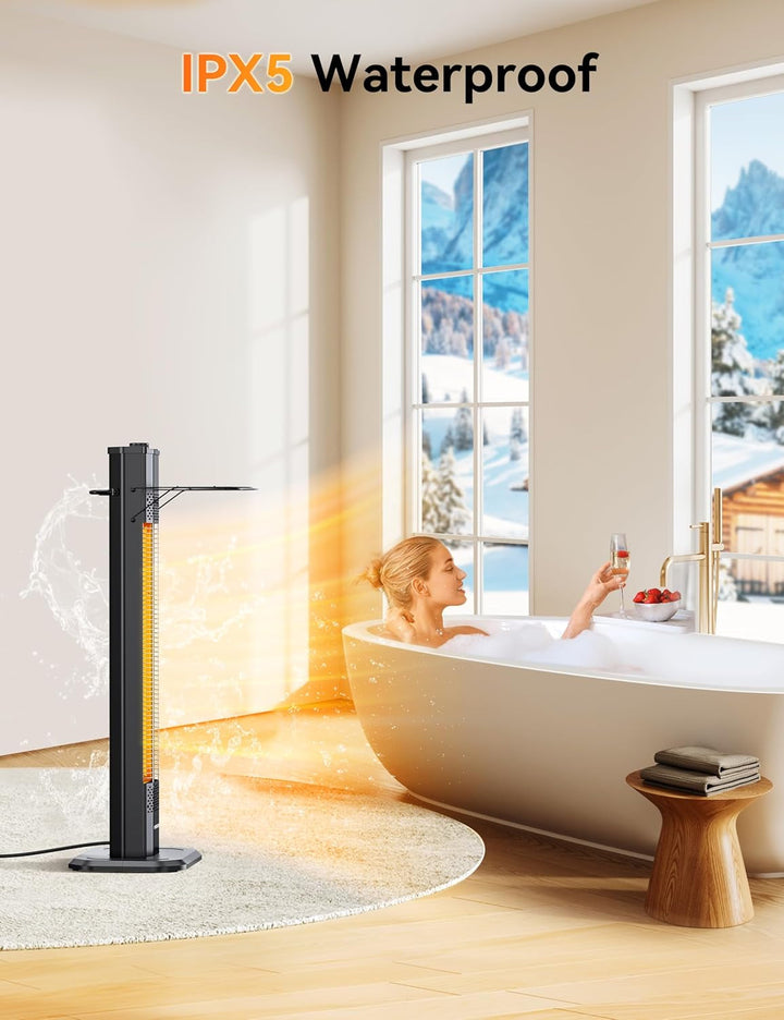 1500W Wall-Mounted Electric Heater for Patio and Indoor Use, Quiet Infrared Heating