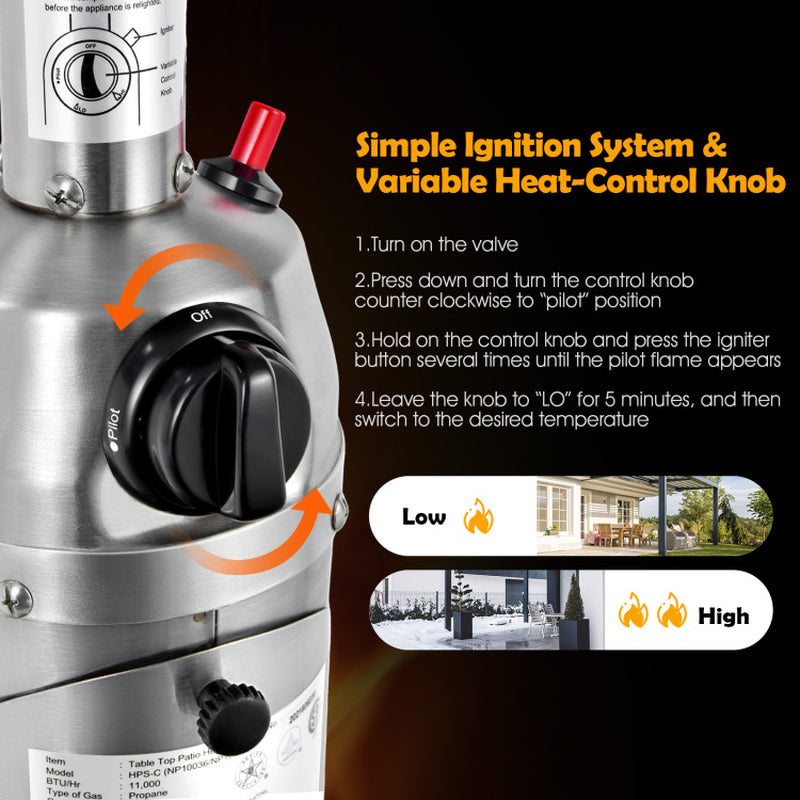11000 BTU Tabletop Propane Patio Heater, Portable Flame Design