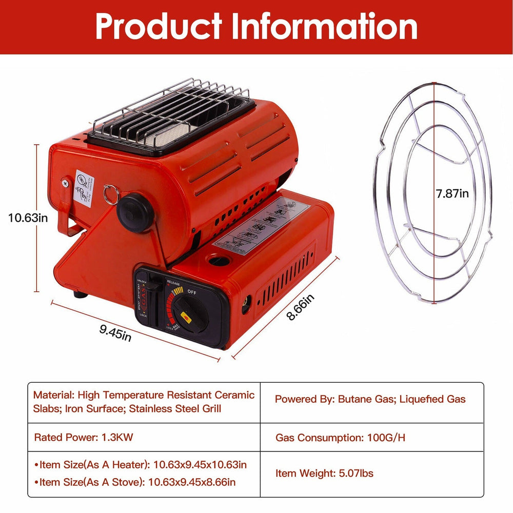 2 - in - 1 Portable Butane Gas Heater & Stove, Outdoor Camping & Cooking Use - UFOHEATERS