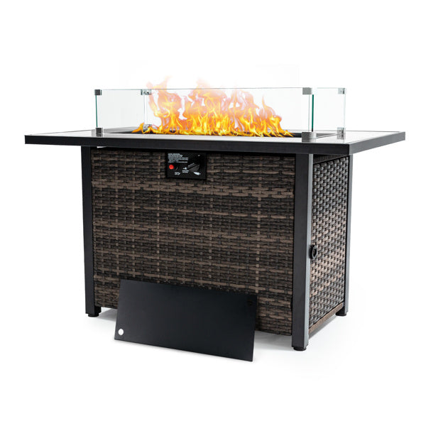 44″ Outdoor Propane Fire Pit Table, 50,000 BTU, With Glass Guard & Lid, Willow Base for Patio