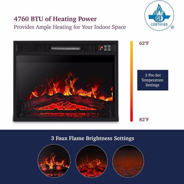 23″ 3D Infrared Electric Fireplace, Black Iron Stove, Remote Control, 1400W, Indoor Use - UFOHEATERS