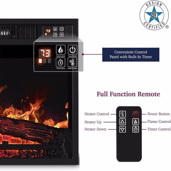 23″ 3D Infrared Electric Fireplace, Black Iron Stove, Remote Control, 1400W, Indoor Use - UFOHEATERS