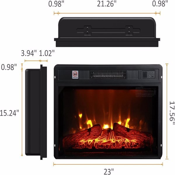 23″ 3D Infrared Electric Fireplace, Black Iron Stove, Remote Control, 1400W, Indoor Use - UFOHEATERS