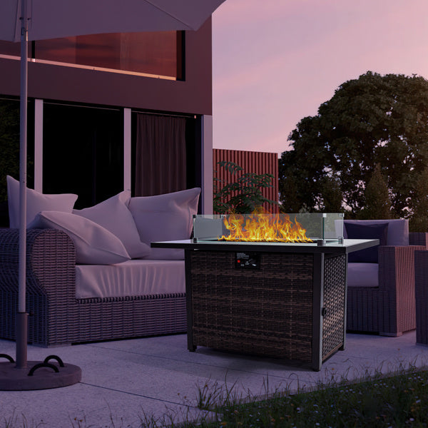 44″ Outdoor Propane Fire Pit Table, 50,000 BTU, With Glass Guard & Lid, Willow Base for Patio