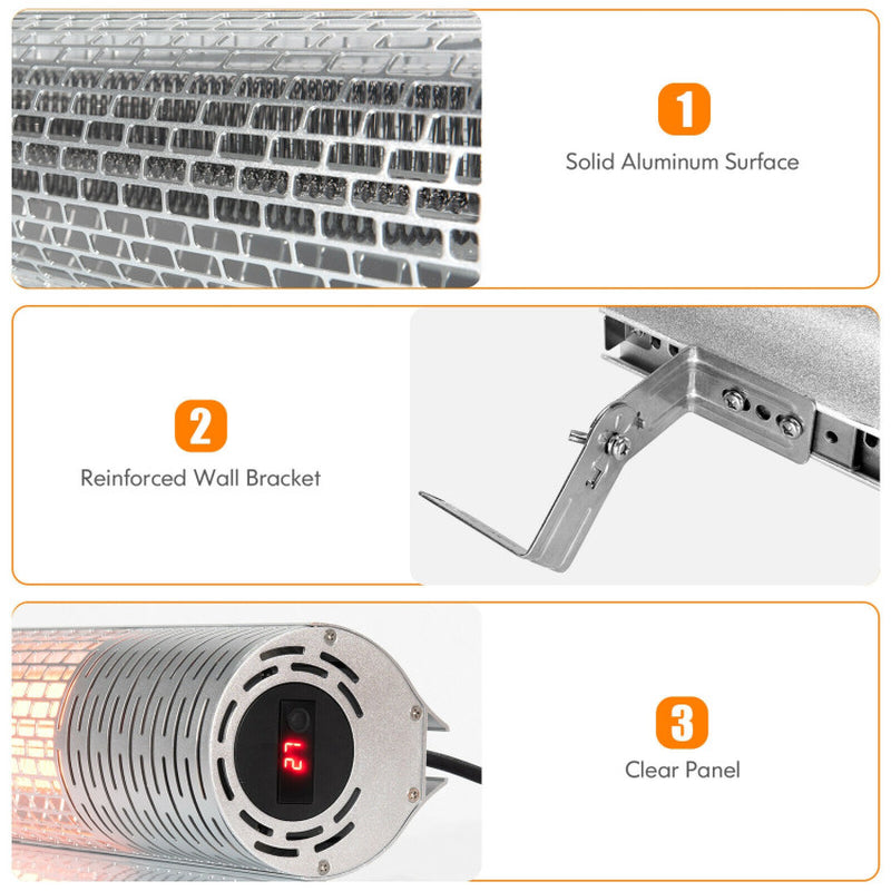 1500W Far Infrared Wall-Mounted Electric Heater, Silver Finish, Indoor Outdoor