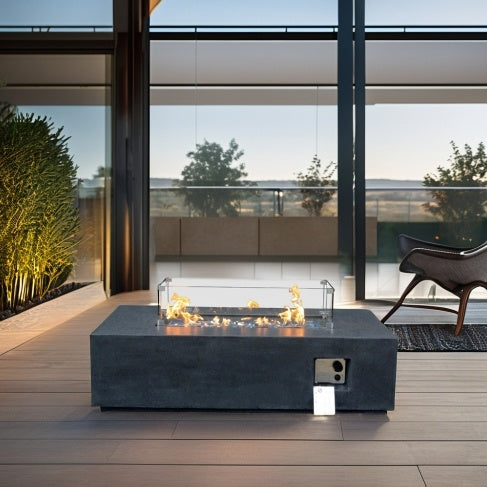 52 Inch Dark Concrete Rectangle Gas Fire Pit, Outdoor Propane Table