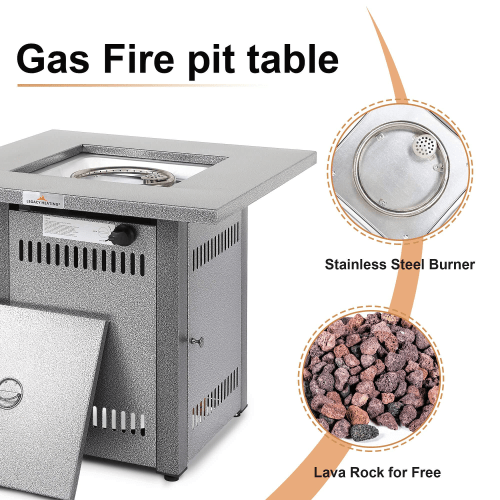 28″ Square Propane Gas Fire Pit Table, Outdoor Patio Fireplace Table - UFOHEATERS