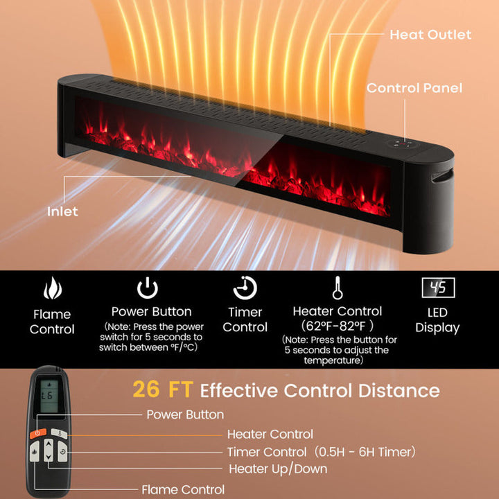 1400W Baseboard Electric Heater with Realistic Multicolor Flame, Indoor Use