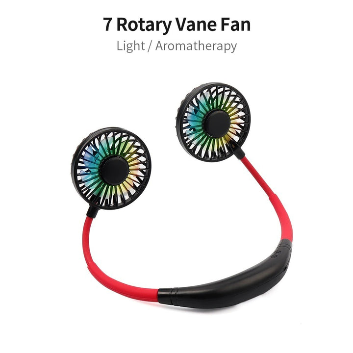 Portable Hanging Neck Fan, USB Powered, Double Head, Lights & Aroma Feature
