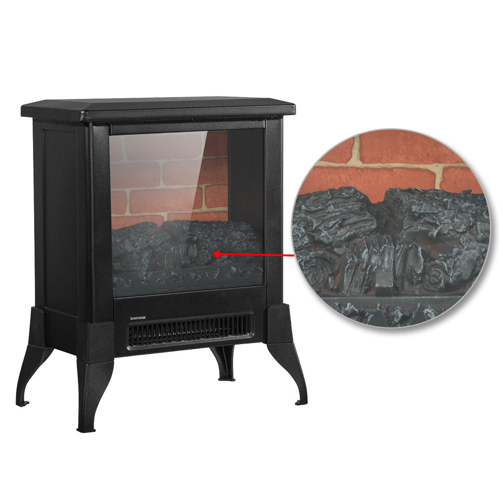 14-Inch Electric Fireplace Heater, 1400W, Freestanding Iron Stove with Fake Firewood, US Plug