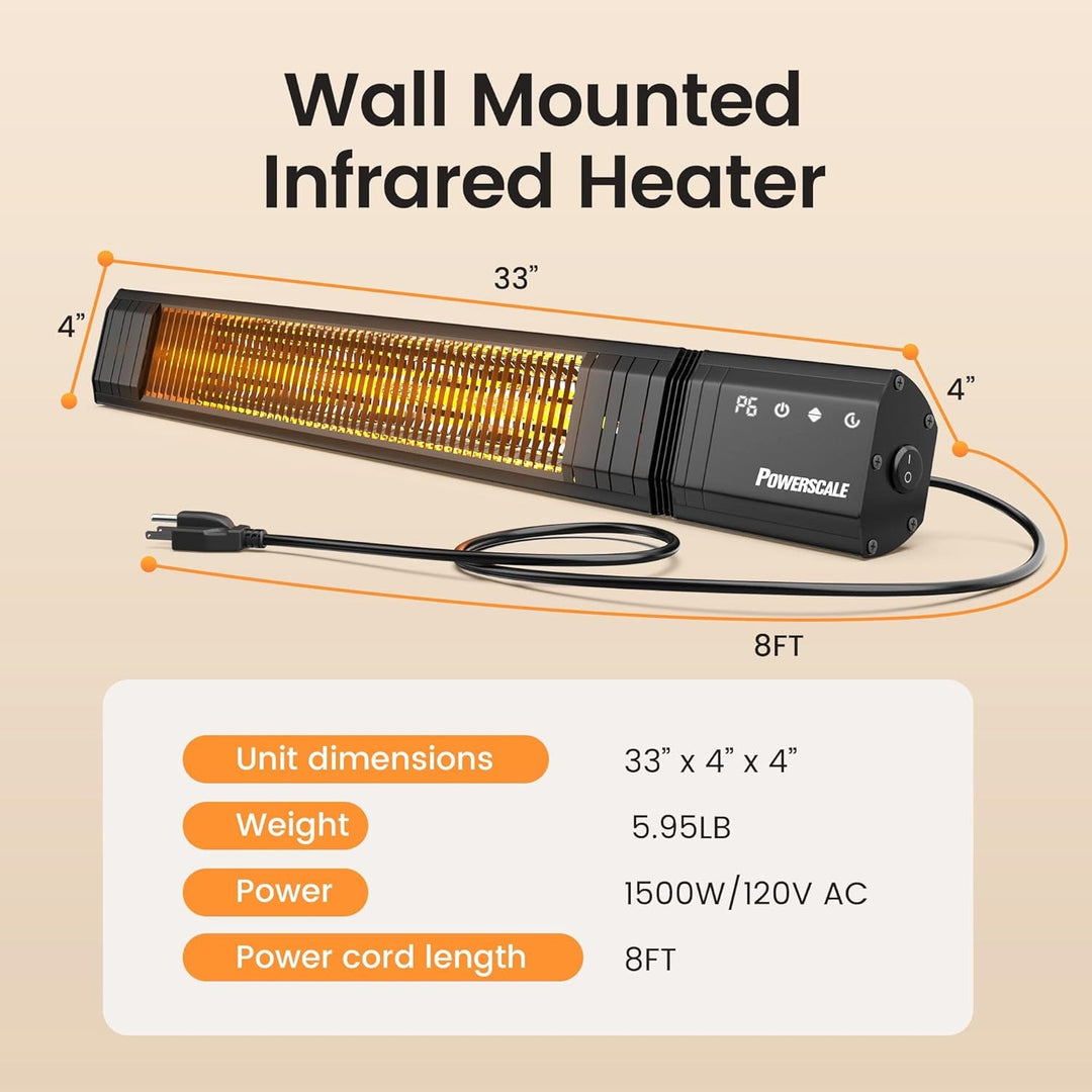 1500W Outdoor Infrared Heater with 24H Timer and Memory Function, IP65 Waterproof Wall Heater