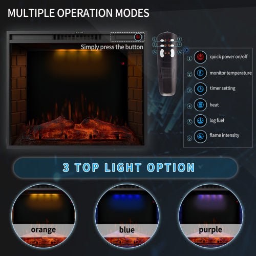 30″ Recessed LED Electric Fireplace, 3 Light Settings, Wall Mountable - UFOHEATERS