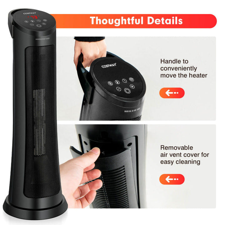 1500W PTC Ceramic Electric Space Heater with Remote, Quiet & Efficient, Black