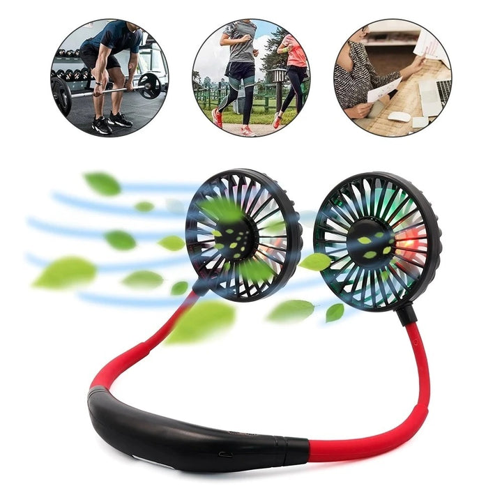 Portable Hanging Neck Fan, USB Powered, Double Head, Lights & Aroma Feature