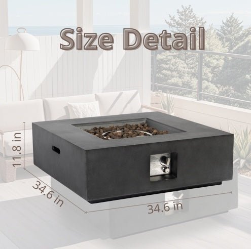 35″ Outdoor Propane Fire Pit Table, 50,000 BTU, Square Stone Planter Base with Stainless Burner - UFOHEATERS