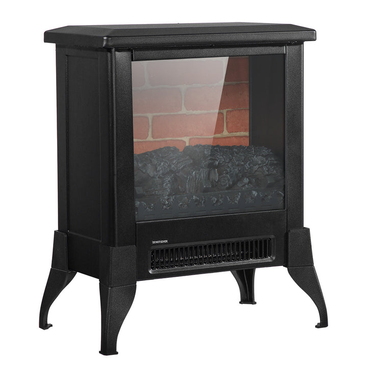 14-Inch Electric Fireplace Heater, 1400W, Freestanding Iron Stove with Fake Firewood, US Plug