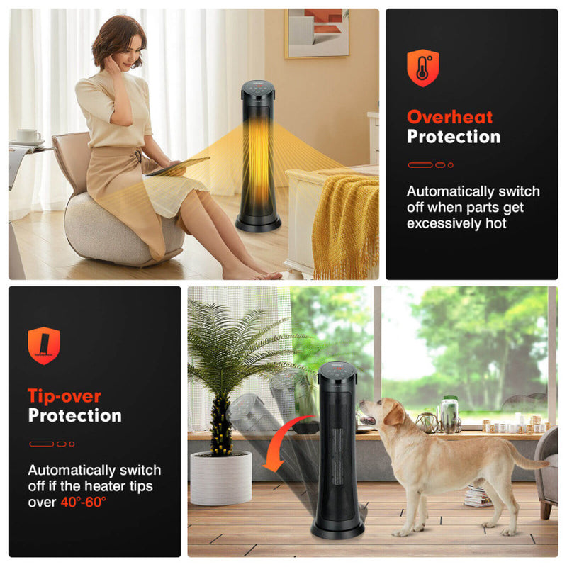 1500W PTC Ceramic Electric Space Heater with Remote, Quiet & Efficient, Black