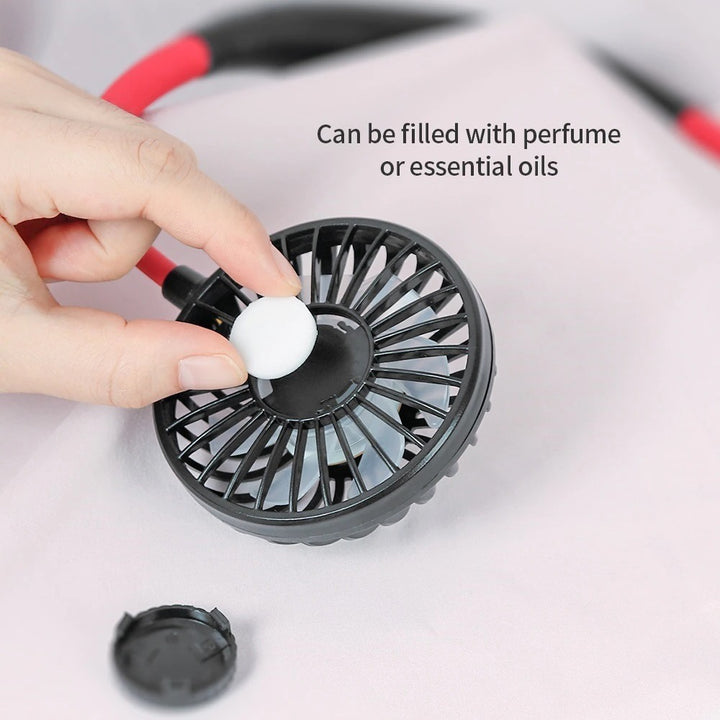 Portable Hanging Neck Fan, USB Powered, Double Head, Lights & Aroma Feature