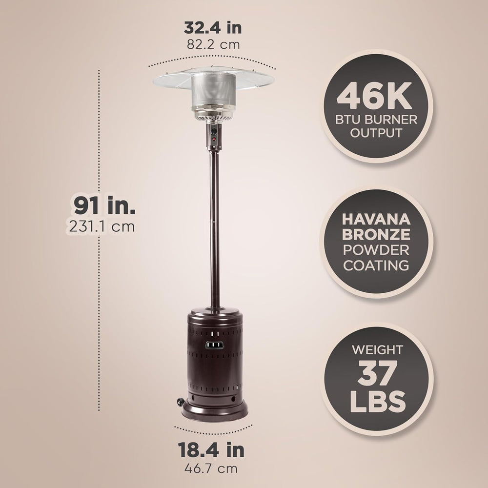 46000 BTU Commercial Outdoor Propane Patio Heater with Wheels, Havana Bronze Finish - UFOHEATERS