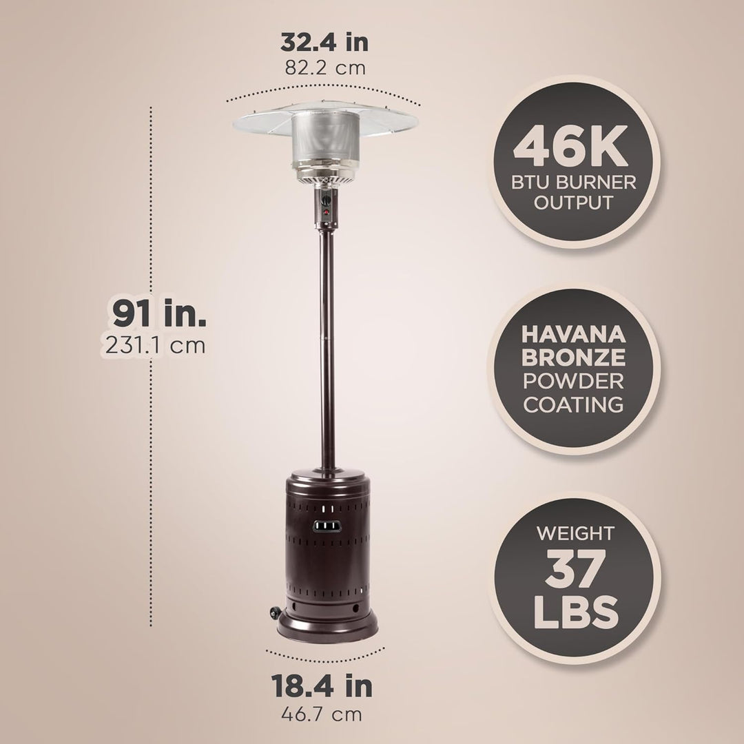 46000 BTU Commercial Outdoor Propane Patio Heater with Wheels, Havana Bronze Finish - UFOHEATERS