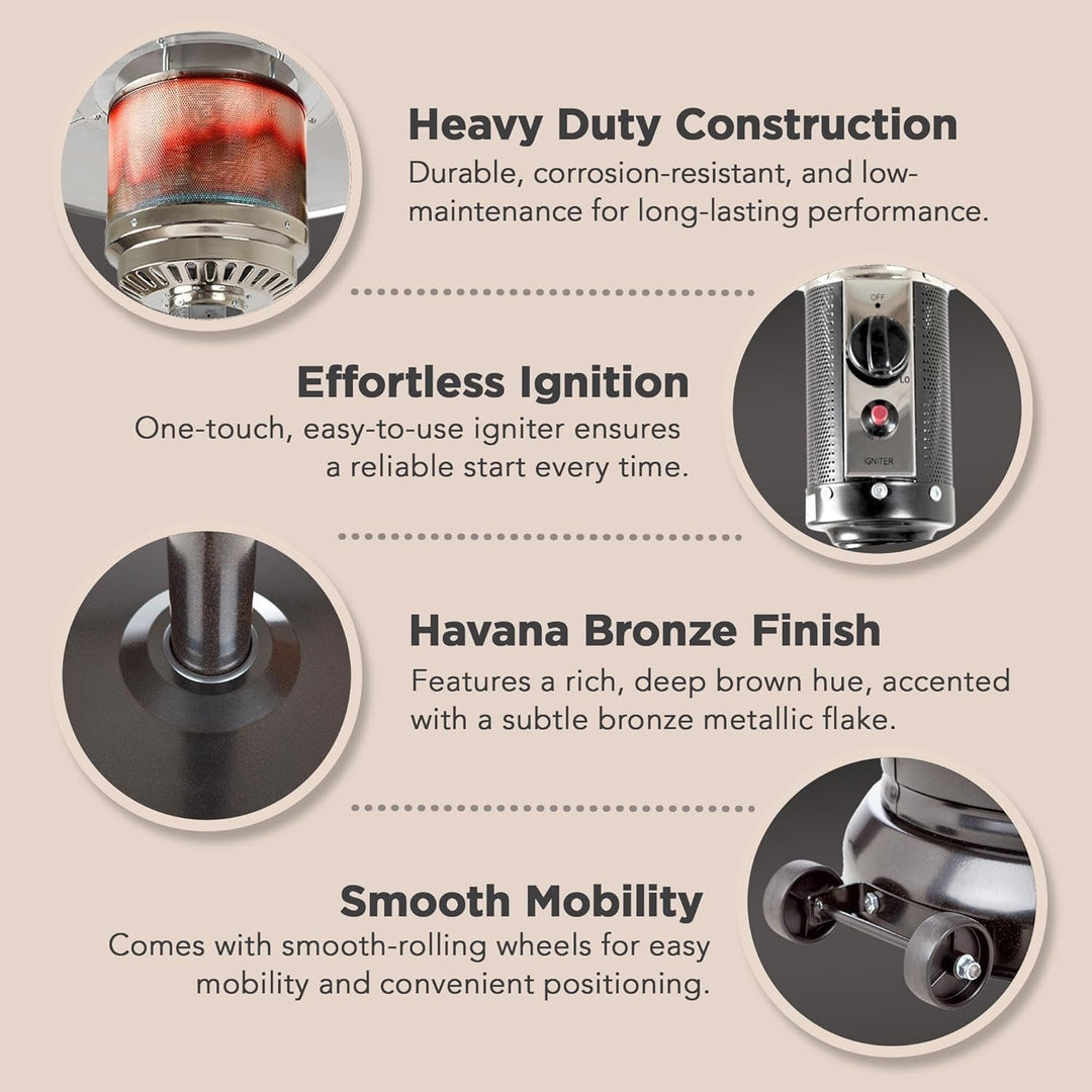 46000 BTU Commercial Outdoor Propane Patio Heater with Wheels, Havana Bronze Finish - UFOHEATERS