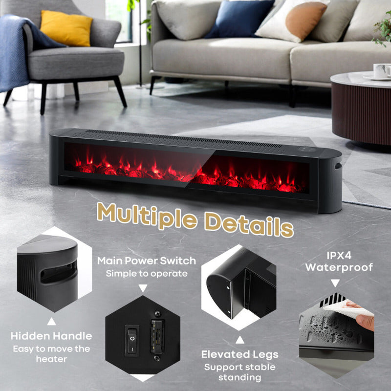 1400W Baseboard Electric Heater with Realistic Multicolor Flame, Indoor Use