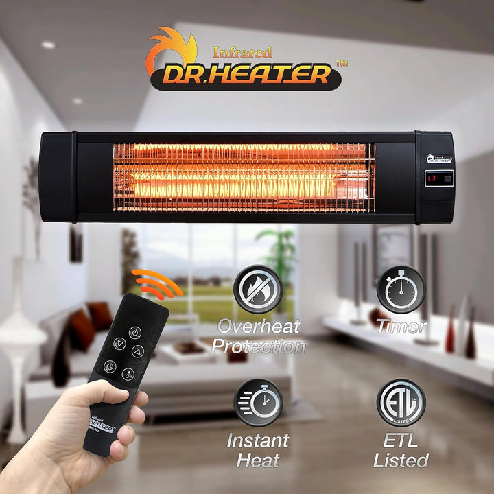Carbon Infrared Outdoor Heater, Wall Mount Electric, Weatherproof