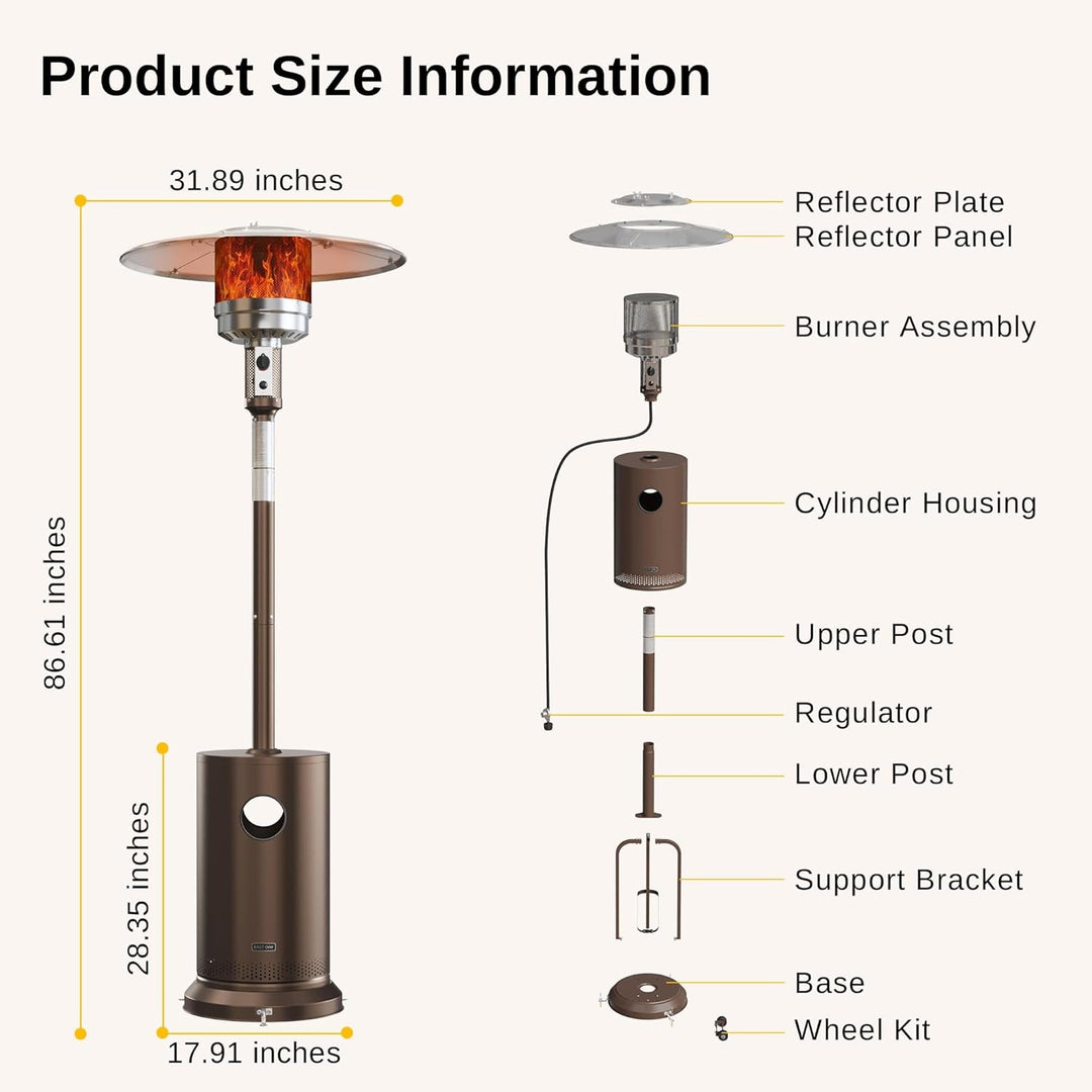 Powerful Patio Heater for Outdoor Comfort, Tall Flame Tower