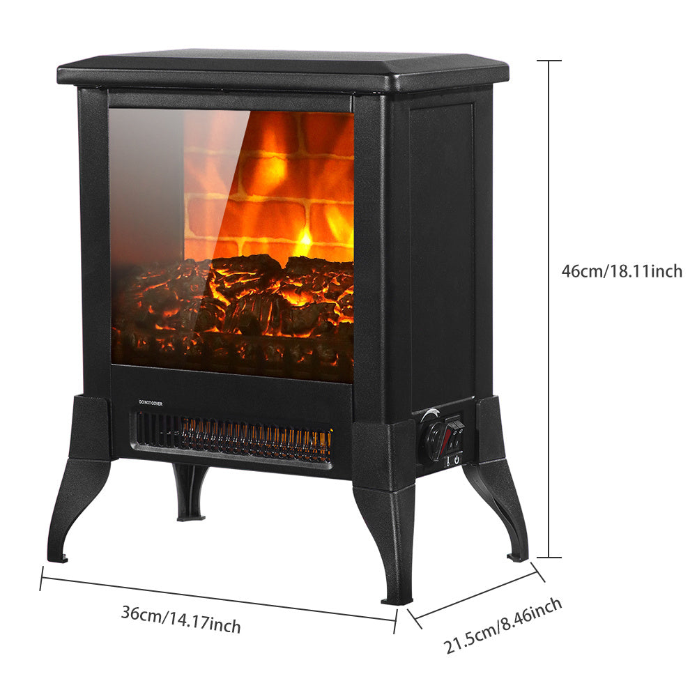 14-Inch Electric Fireplace Heater, 1400W, Freestanding Iron Stove with Fake Firewood, US Plug