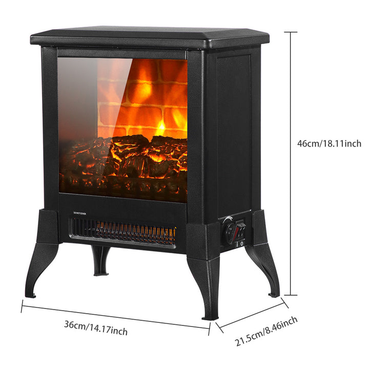 14-Inch Electric Fireplace Heater, 1400W, Freestanding Iron Stove with Fake Firewood, US Plug